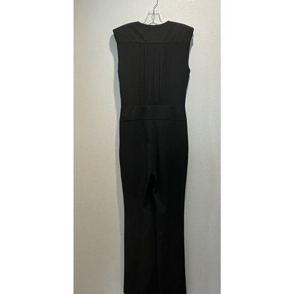 BEBE Women’s Size 10 Sleeveless Black Jumpsuit Pockets Deep V-Neck Classic Glam - Picture 2 of 8